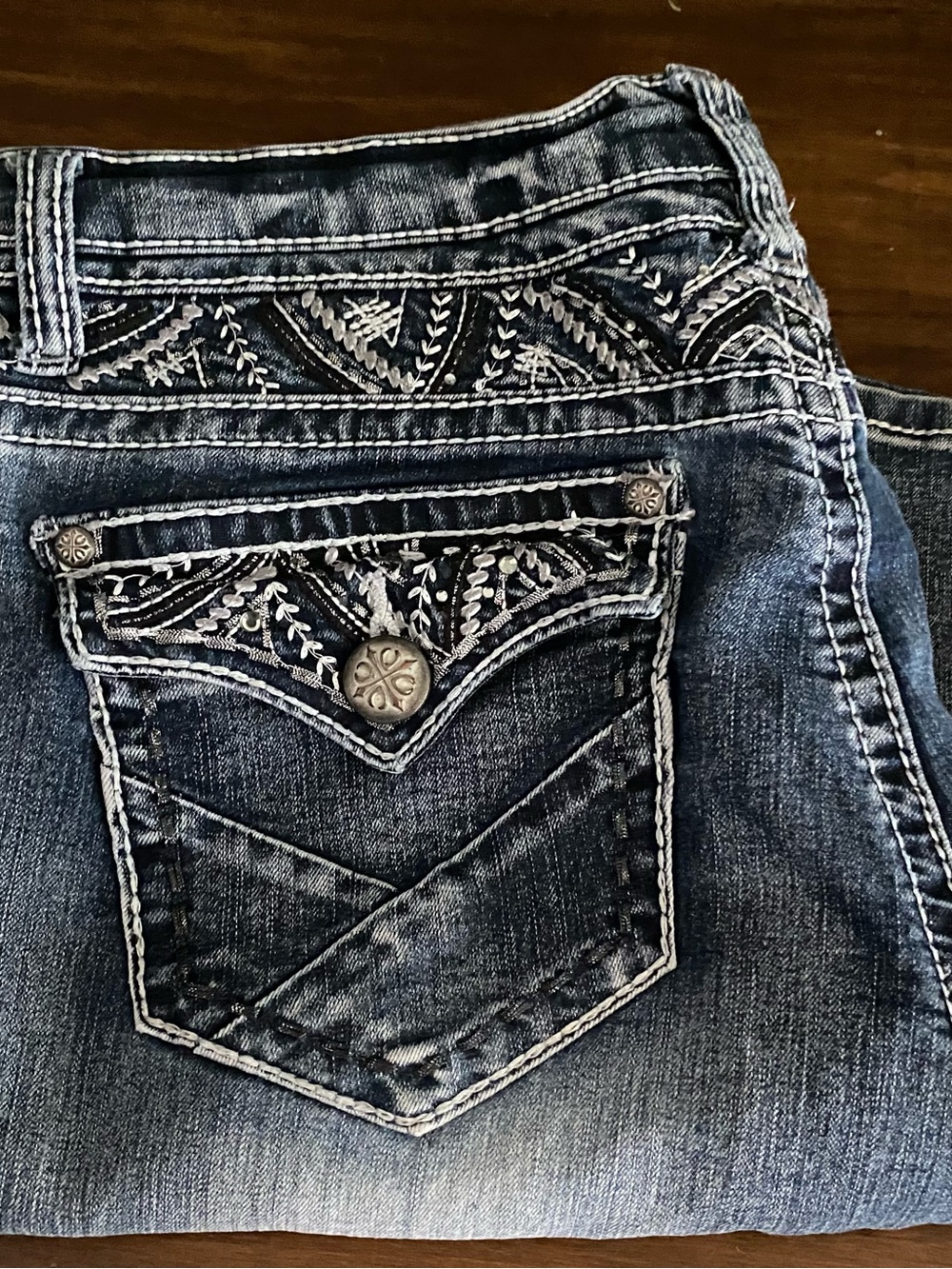 Soundgirl Dark Blue Embroidered Bootcut Jeans